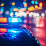 Police car lights at night street scene