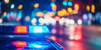 Police car lights at night street scene