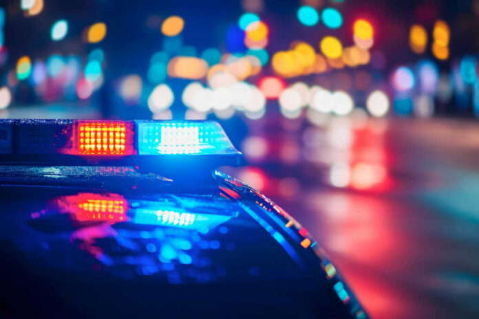 Police car lights at night street scene