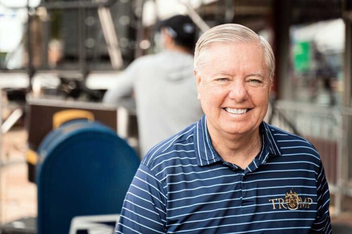 Smiling man in a striped shirt at an outdoor event