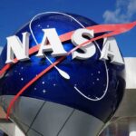 NASA logo displayed on a large globe structure