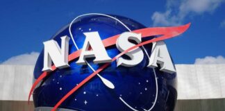 NASA logo displayed on a large globe structure