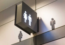 Restroom sign indicating male and female facilities