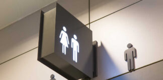 Restroom sign indicating male and female facilities
