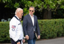 Two men walking outside near green bushes