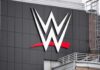WWE logo displayed on a building exterior