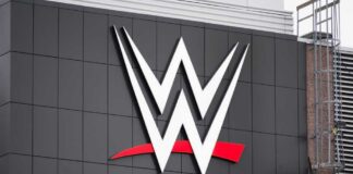 WWE logo displayed on a building exterior