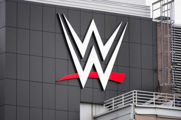 WWE logo displayed on a building exterior