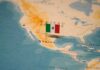Map highlighting Mexico with a small flag