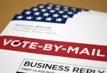 Vote-by-mail envelopes with U.S. flag design