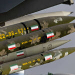 Cluster of camouflaged missiles mounted on a launcher
