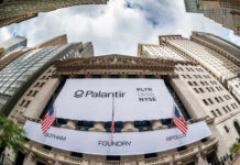 A Close Ally Just Ditched U.S. AI Palantir Technologies banner displayed on the New York Stock Exchange building