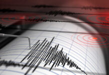 Close-up of a seismograph recording seismic waves