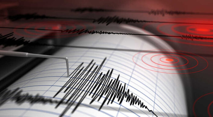Close-up of a seismograph recording seismic waves