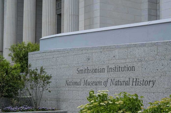 shutterstock_1737572072 Smithsonian Institution museum exterior with engraved stone sign