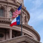 Out-of-State Pipeline Fuels Texas Race Texas and U.S. flags in front of a capitol building dome