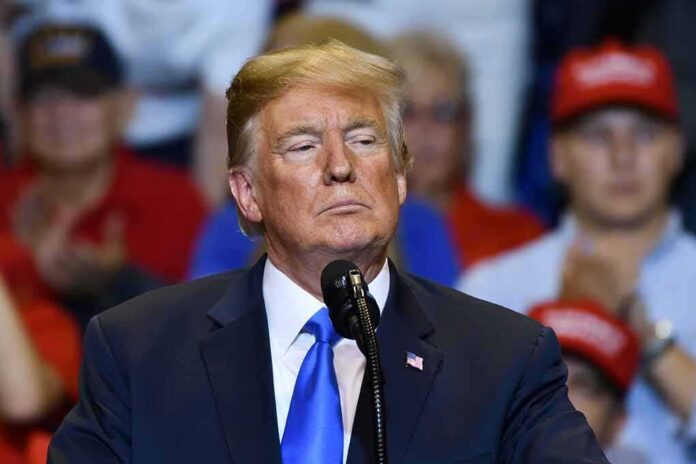 Donald Trump at a podium during a rally