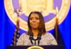 Two Candidates Clash Over Crime and Accountability Woman speaking at podium with microphones