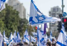 Political Survival Hangfire In Israel Israeli flags waved at a street demonstration